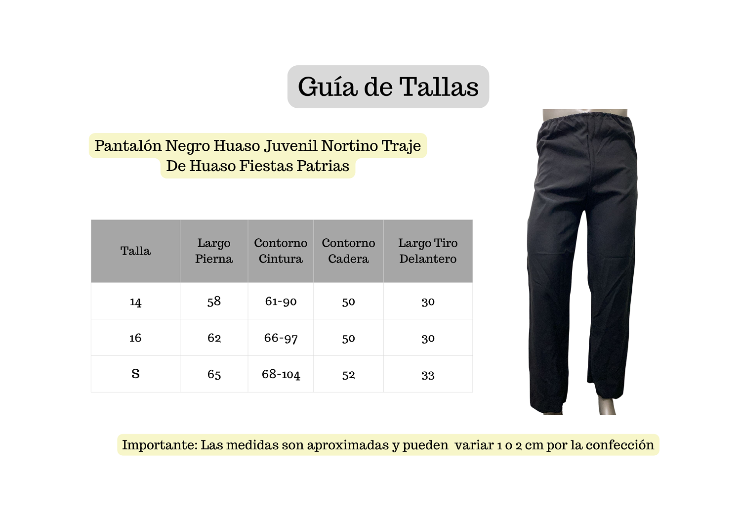 Pantalón Negro Huaso Juvenil Nortino Traje De Huaso Fiestas Patrias-4