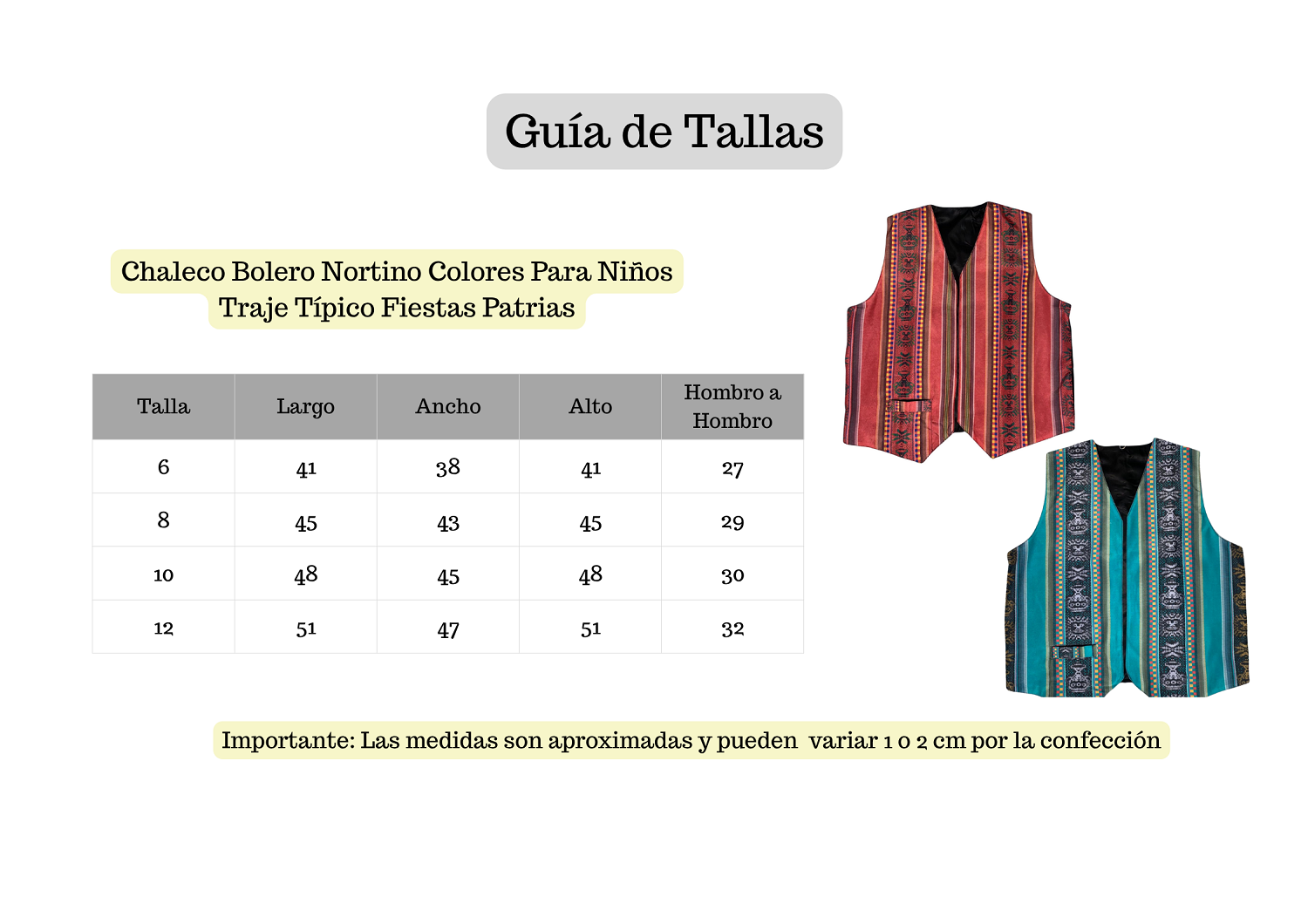Chaleco Bolero Nortino Colores Para Niños Traje Típico Fiestas Patrias-3