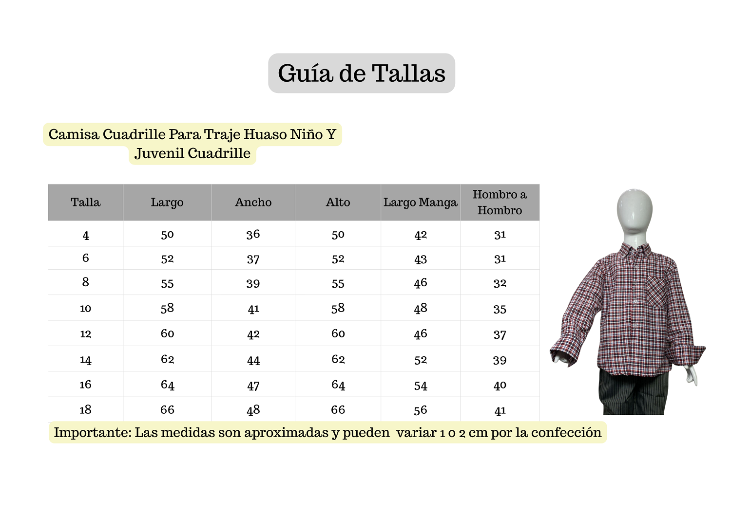 Camisa Cuadrille Traje Huaso Niño Y Juvenil Rojo Blanco Negro-4