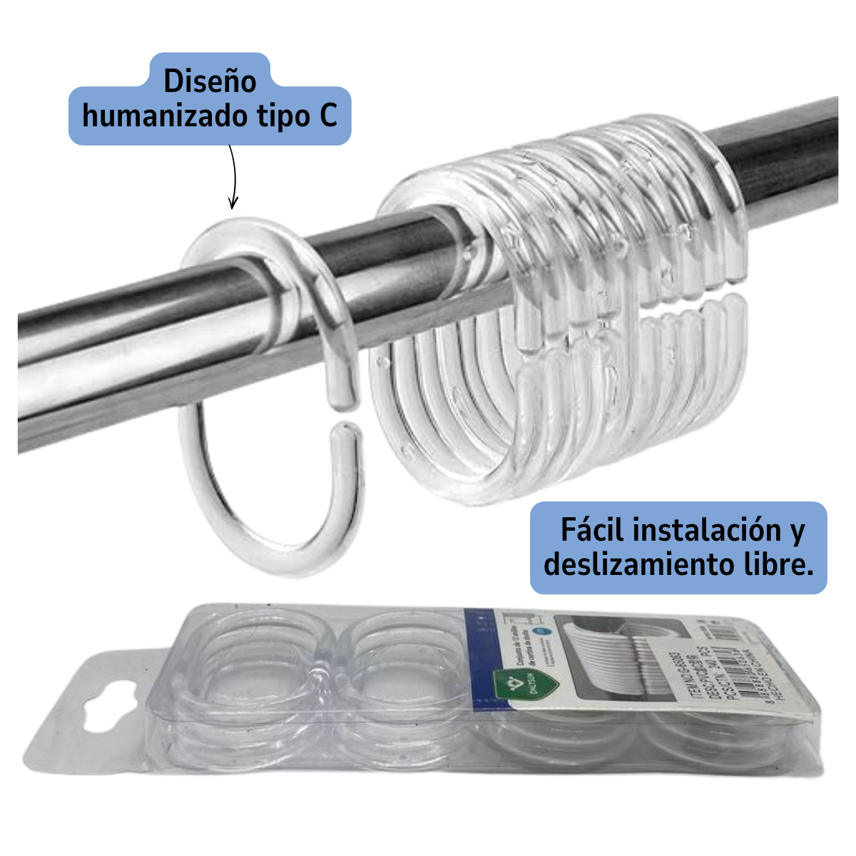 Cortina de Baño Impermeable 180x180cm con 12 Argollas de Plástico - Color Blanco-3