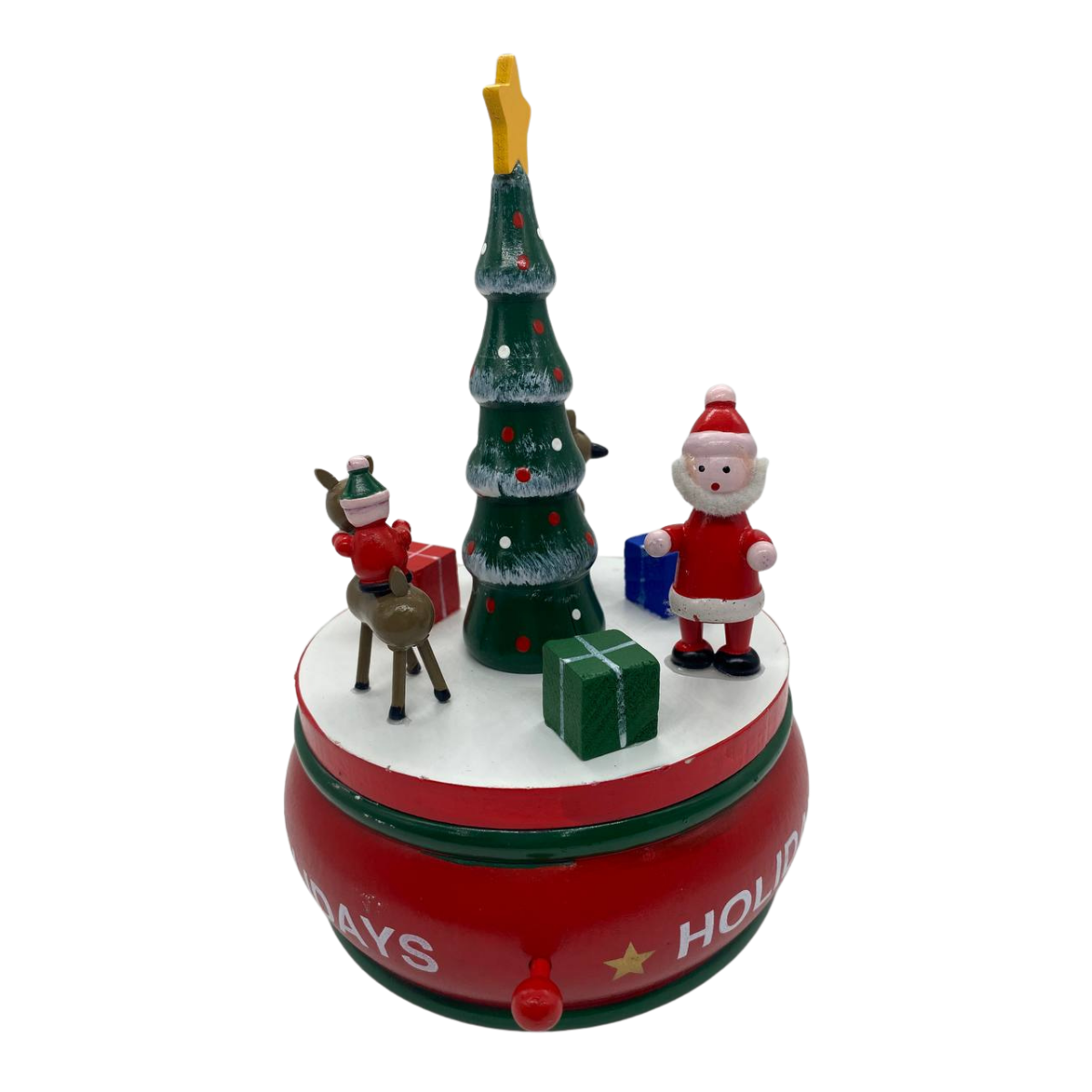 Arbolito Navideño Caja Musical Renos Madera 20cm Decoración Navidad 2025-2