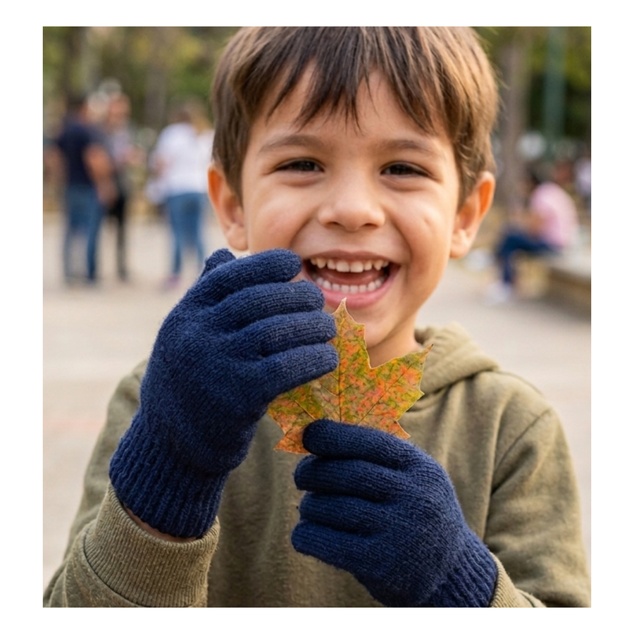 Guantes De Lana Térmicos Para Niños - Invierno Suave Color Azul Marino -4