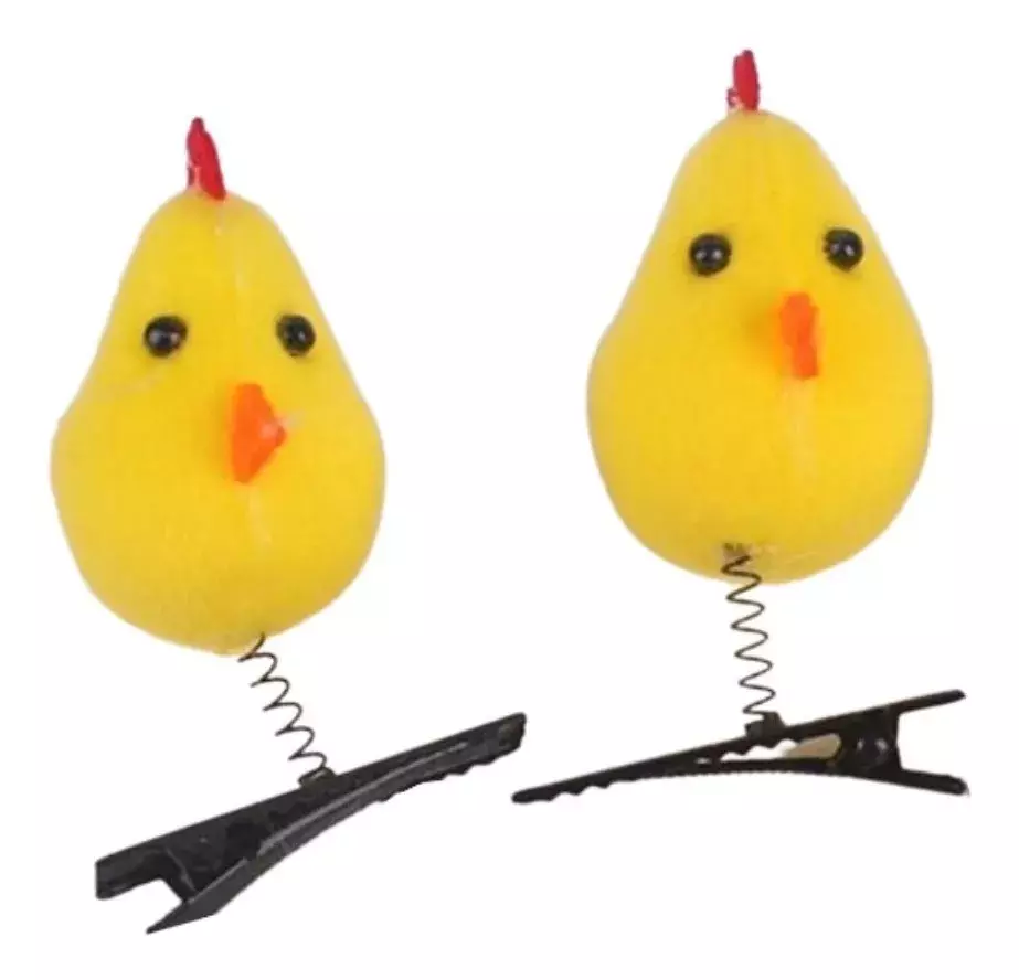 Par Horquilla Ganchito Pinza Pinche De Gallo Amarillo Kawaii-1