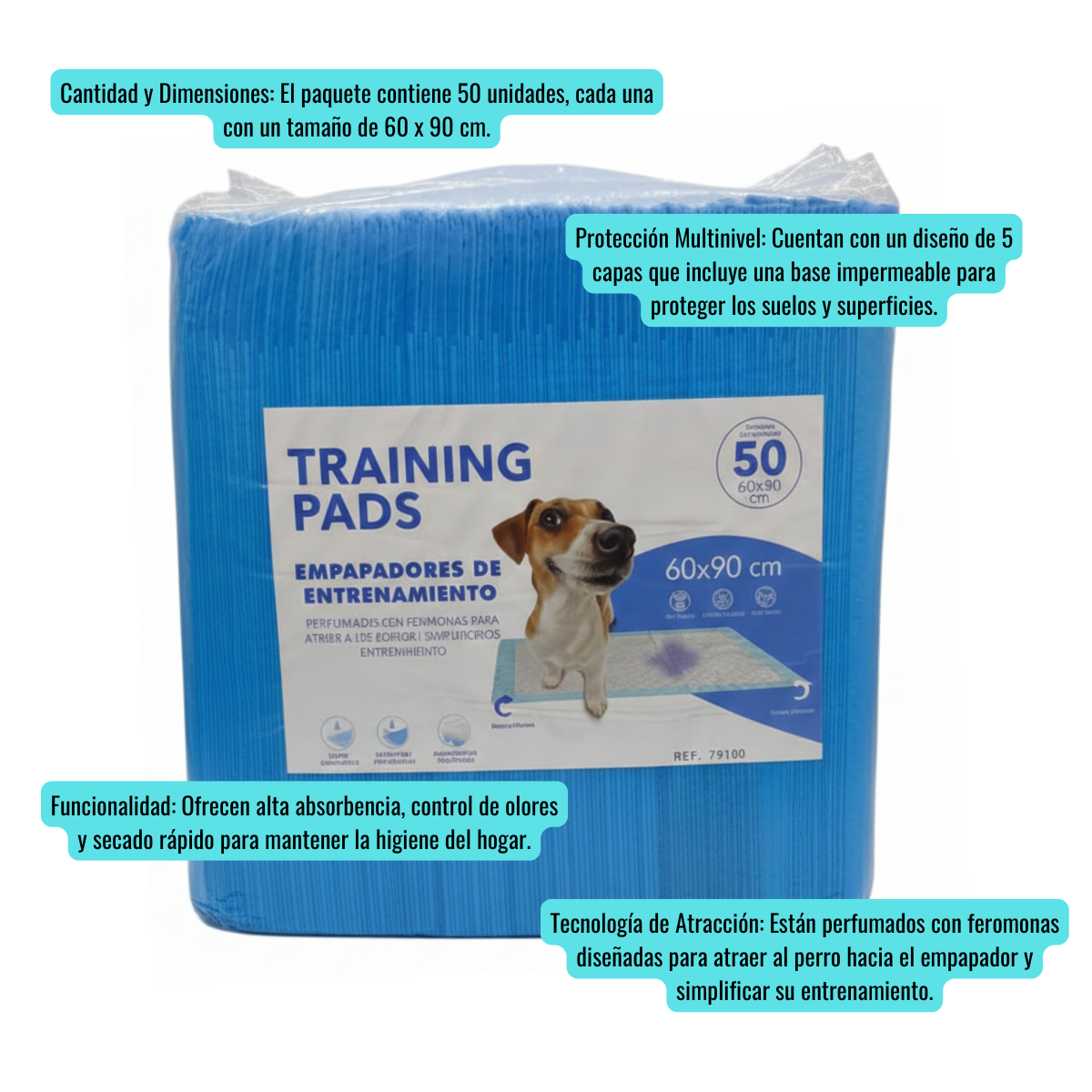 Paquete 50 Unidades Sabanillas Desechables Para Entrenamiento Mascotas Perros 90x60 cm-3