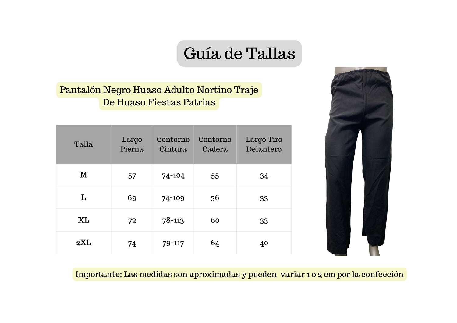 Pantalón Negro Huaso Adulto Nortino Traje De Huaso Fiestas Patrias-4