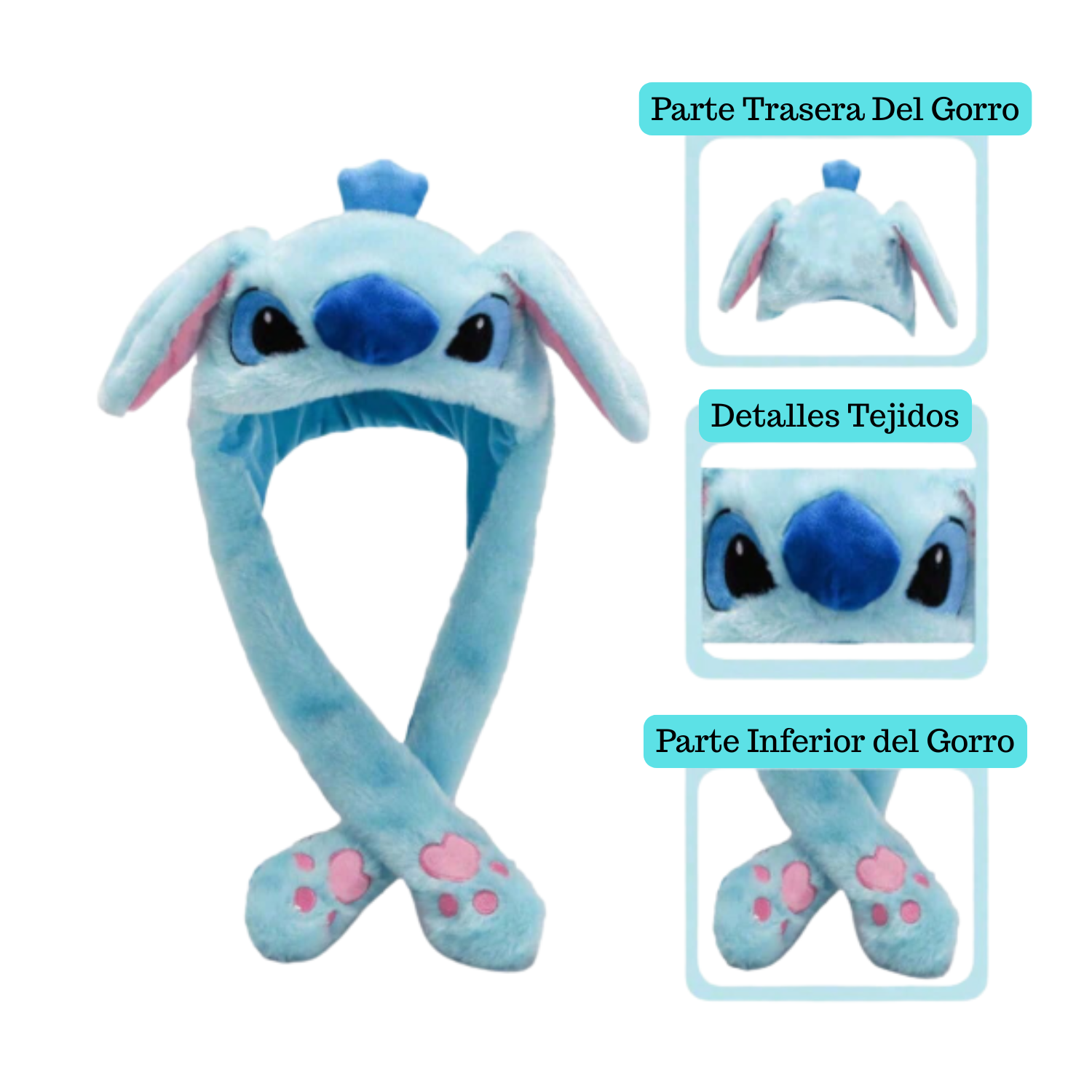 Gorro Felpa Stitch Mueve Las Orejas Con Luces De Colores-2