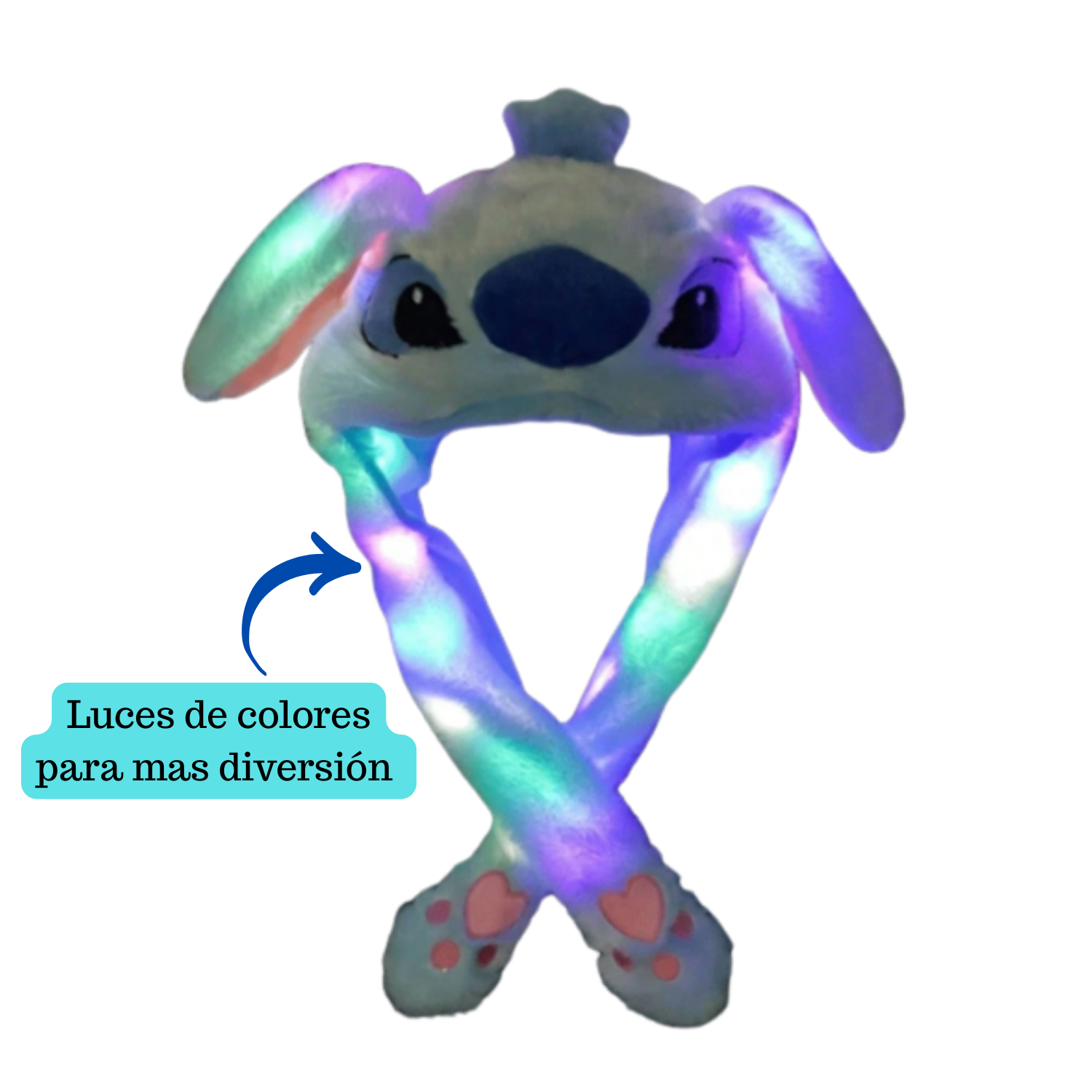 Gorro Felpa Stitch Mueve Las Orejas Con Luces De Colores-4