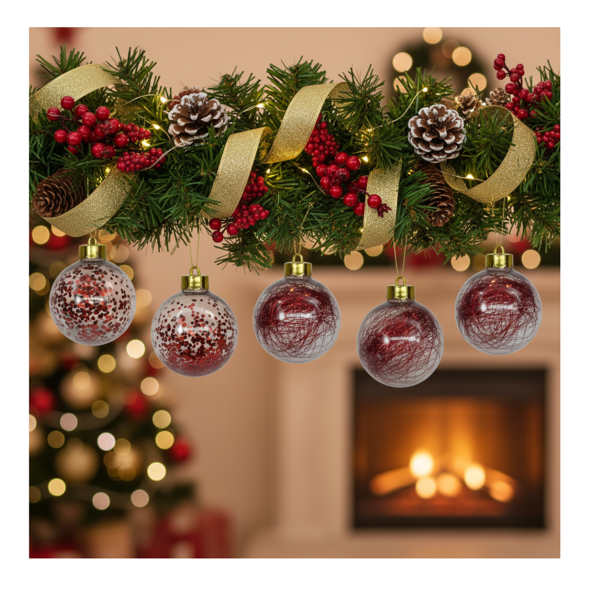 6 Bambalinas 8cm Transparentes Decoración Arbol Adornos Navidad 2025-5