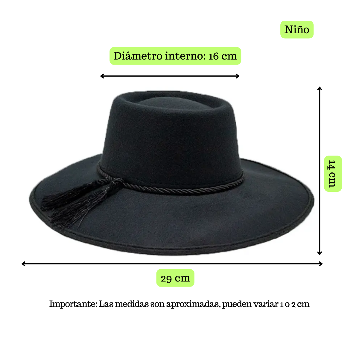 Sombrero Huaso Niño Fiestas Patrias Negro Talla Única-4