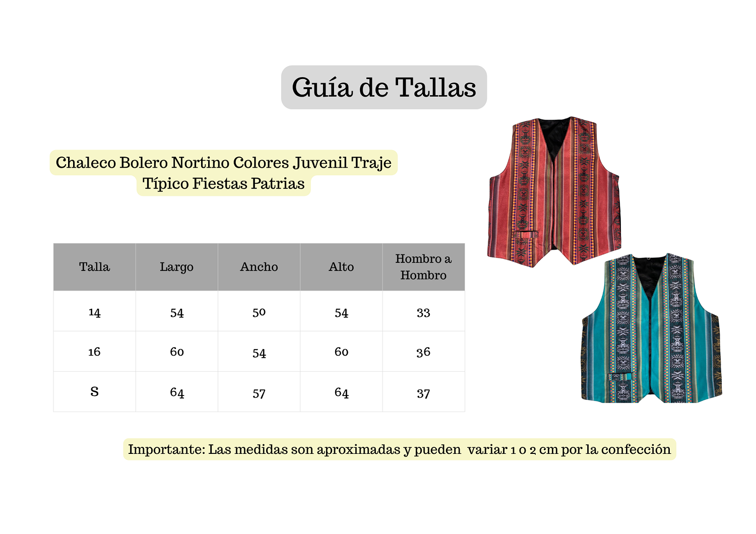 Chaleco Bolero Nortino Colores Juvenil Traje Típico Fiestas Patrias-3
