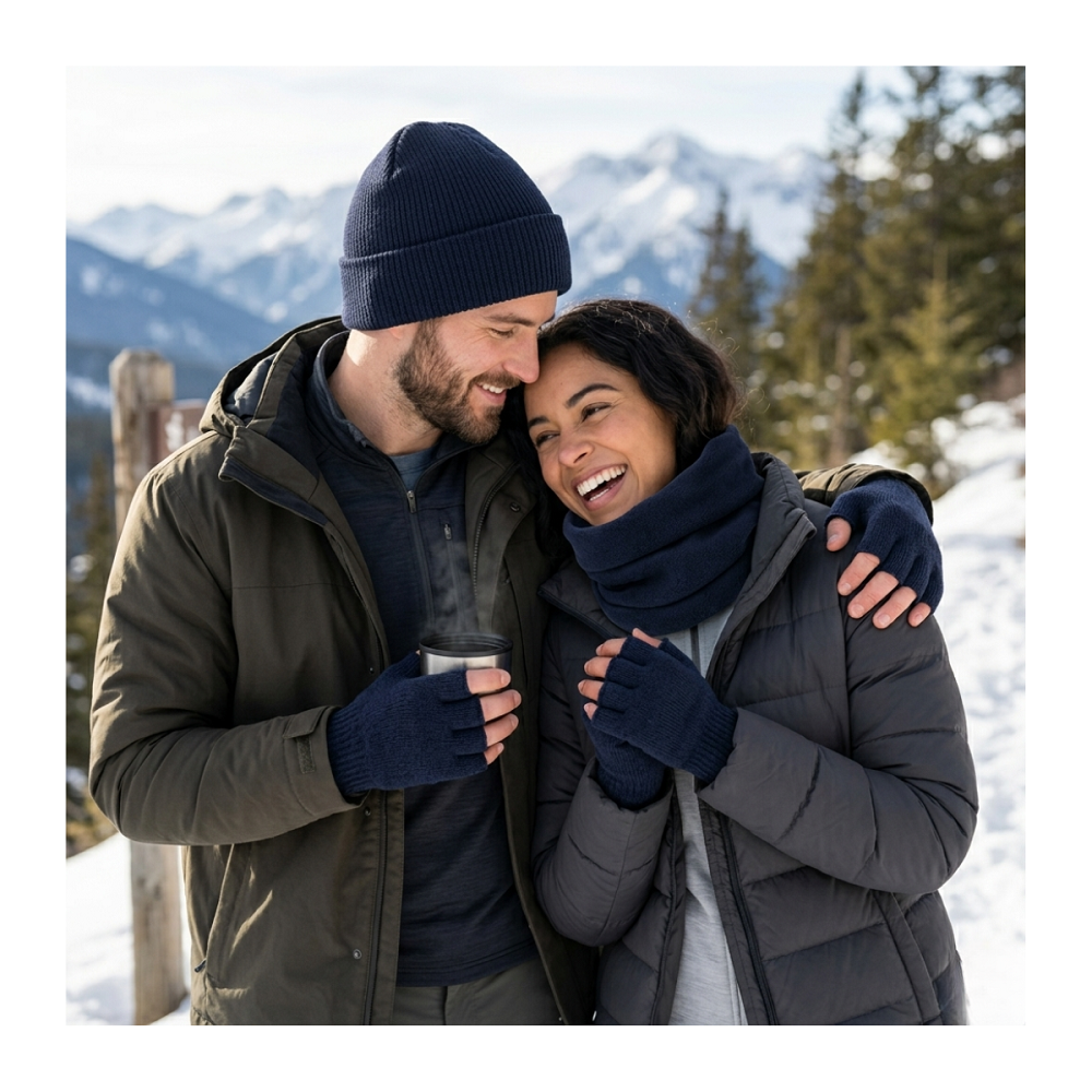 Set Invierno Térmico Gorro Beanie + Guantes Sin Dedos + Cuello-5