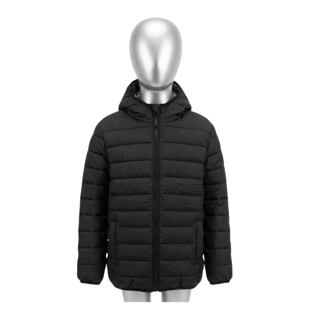 Chaqueta Puffer Para Niños Con Forro Térmico Reflectante Y Capucha Negra-3