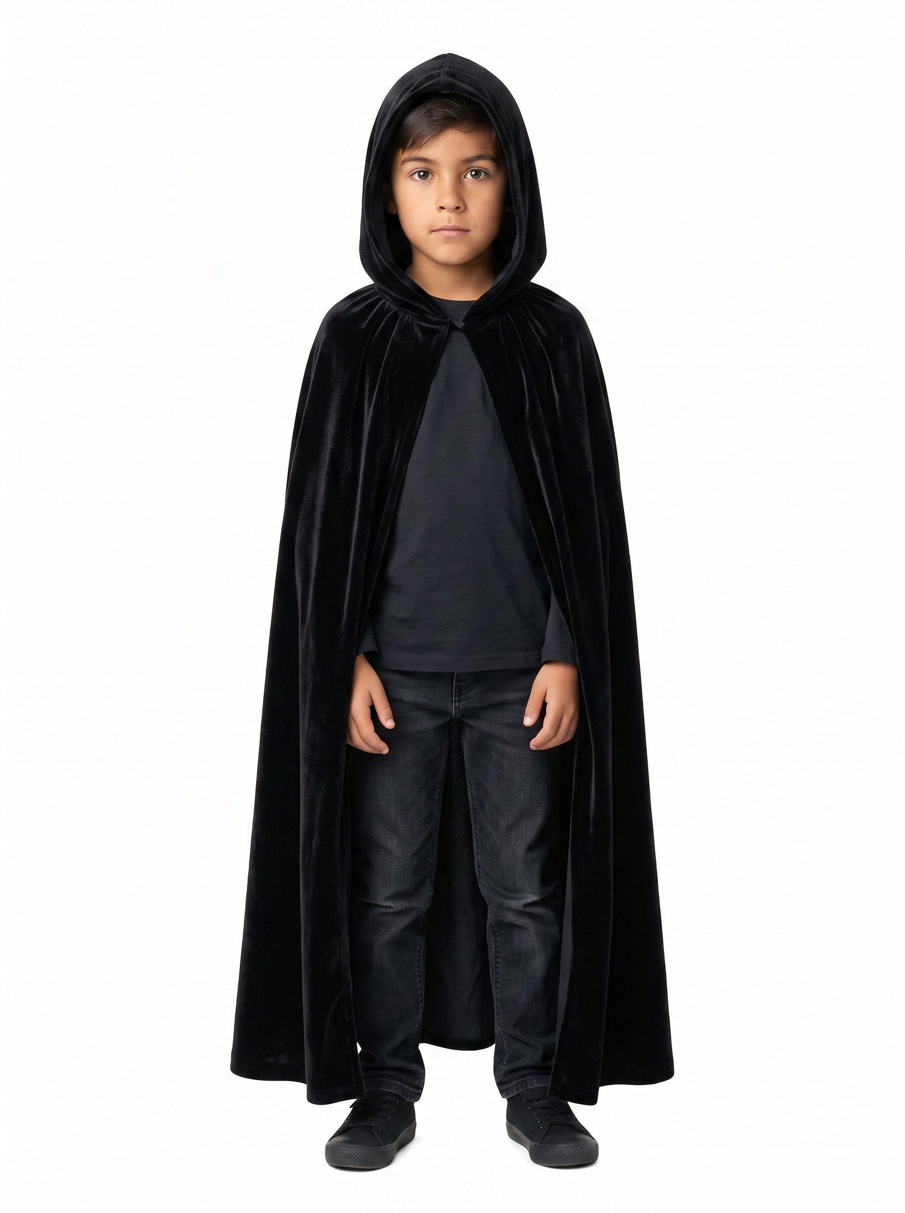 Capa con Capucha Negra de Poliester para Halloween-2