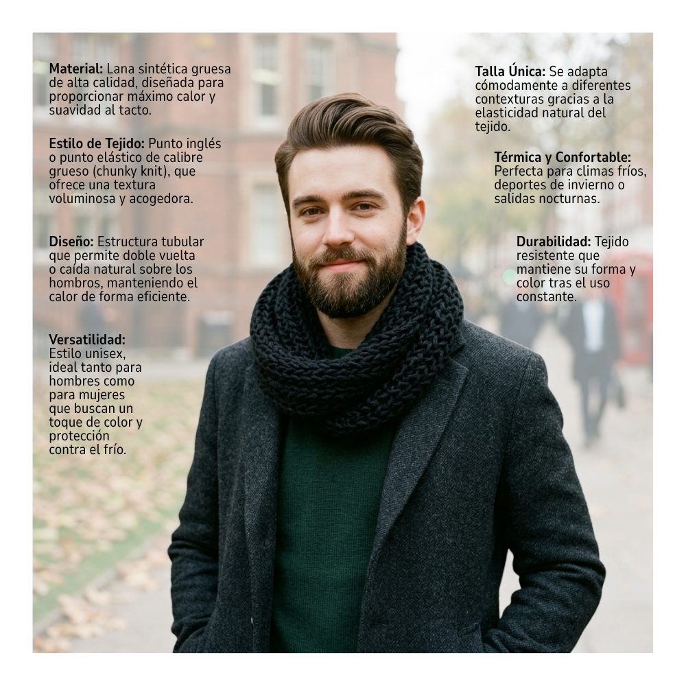 Bufanda Cuello Estilo Punto Inglés Lana Invierno Abrigado-3