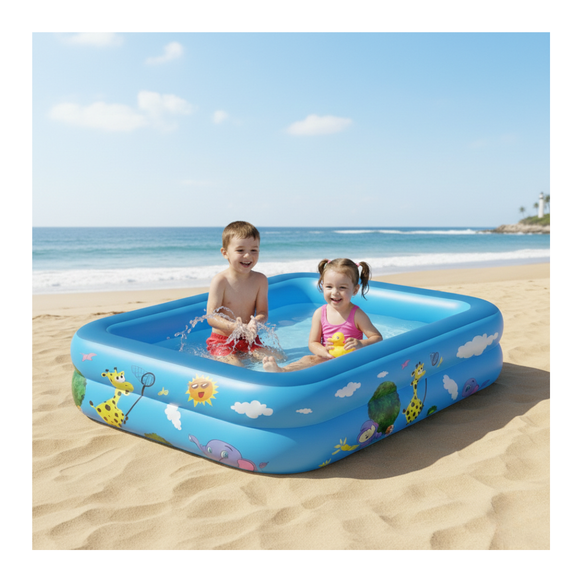 Piscina Inflable Rectangular Acolchada Pequeña Niños Verano-3