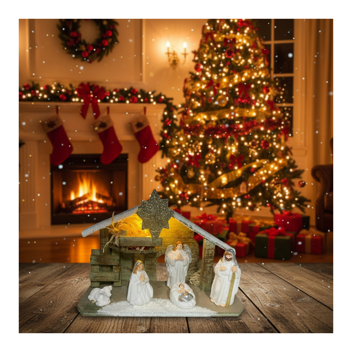 Pesebre Nacimiento Navideño Madera 22x8x16 cm Blanco Navidad 2025-5