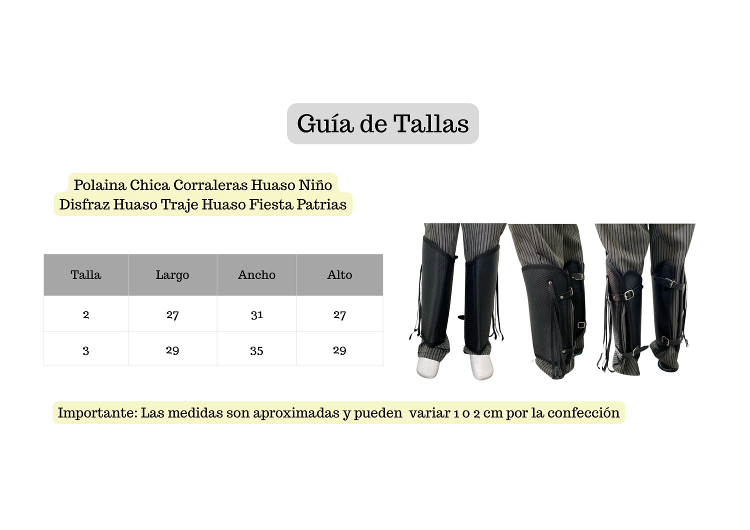 Polaina Chica Corraleras Niño Disfraz Traje Huaso Fiesta Patrias-4
