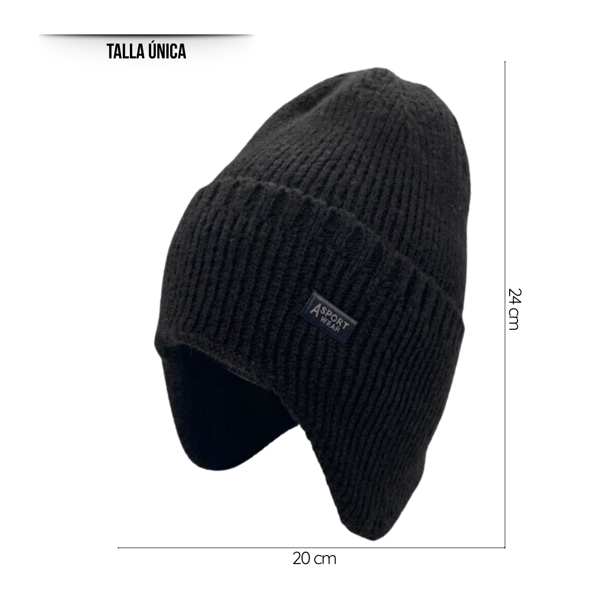 Gorro Beanie De Lana Adulto Con Cubre Orejas Unisex Negro-2