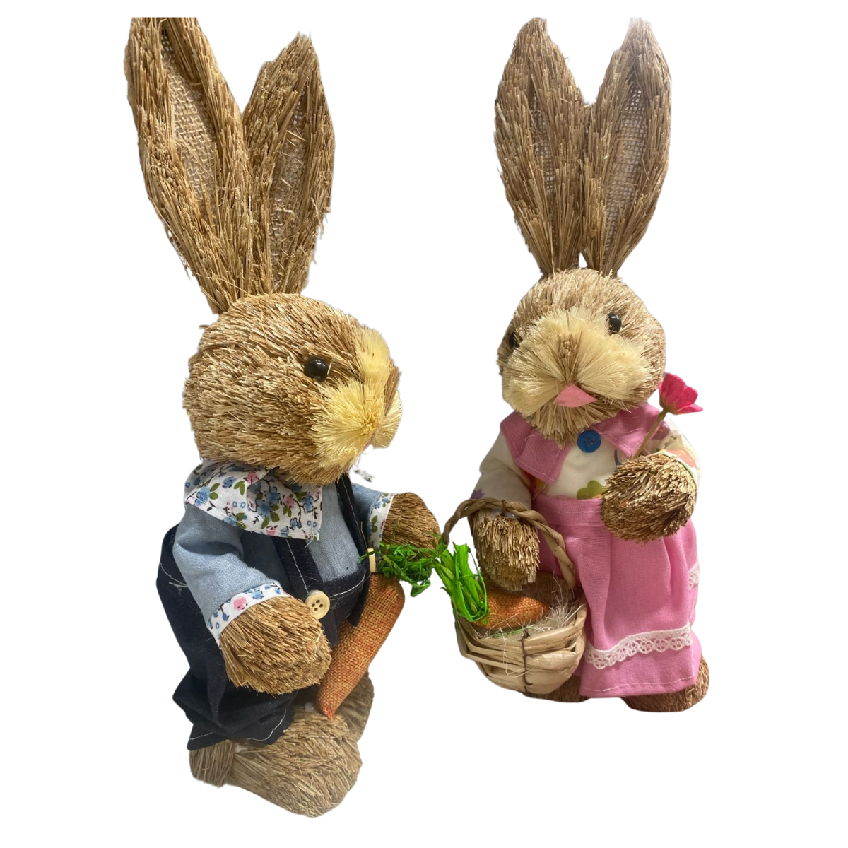 Estatuilla Conejitos Pareja De Paja Ornamento Pascua Pequeña-3