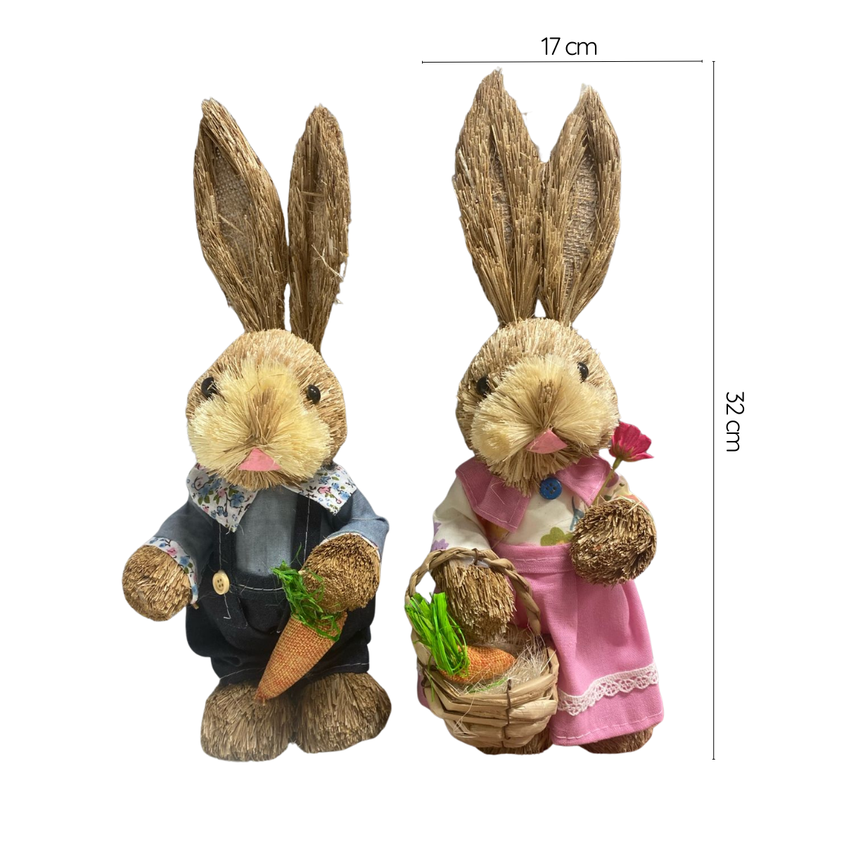 Estatuilla Conejitos Pareja De Paja Ornamento Pascua Pequeña-4