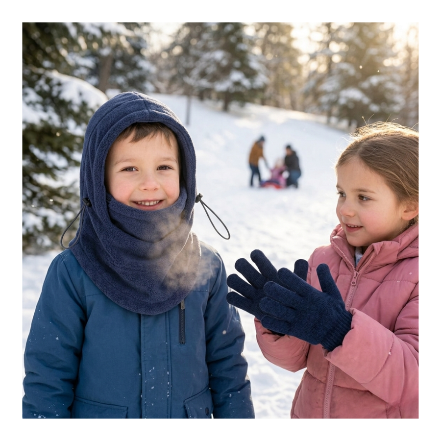 Set Invierno Infantil Gorro Pasamontaña + Guantes De Lana-0