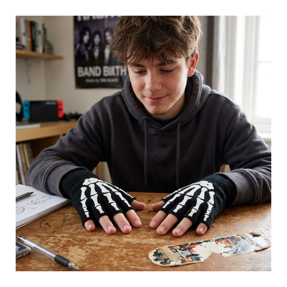 Pack 12 Guantes Manga Calavera Hombre Mujer Sin Dedos Bicicleta Moto-7