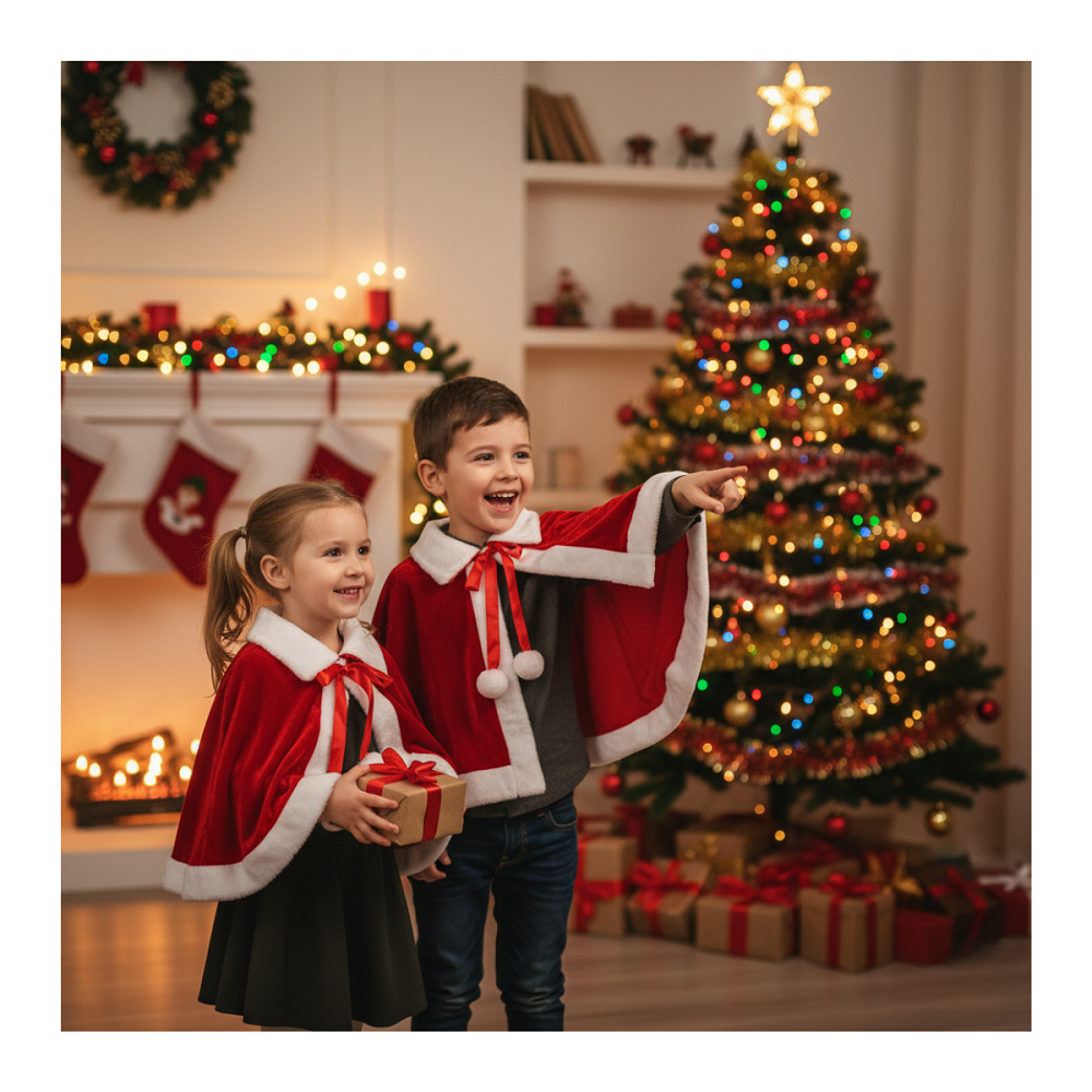 Capa De Navidad Infantil Talla Única Rojo Santa Papa Noel Navidad 2025-4