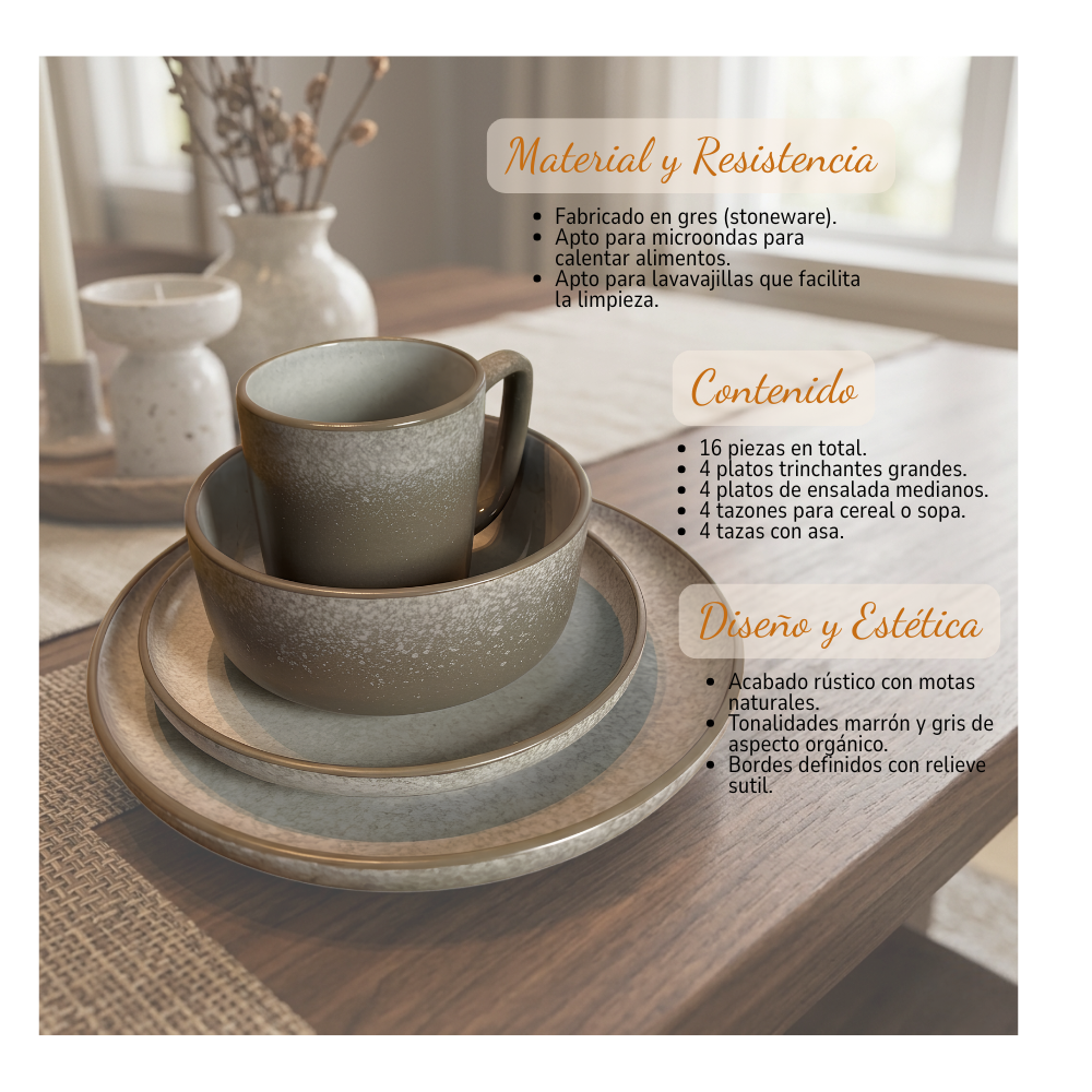 Kit Completo Hogar: Vajilla De Loza 16 Piezas + Juego 3 Sartenes Antiadherentes-3