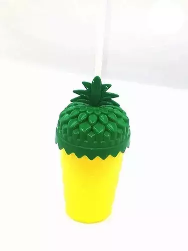 Vaso Diseño Piña Color Amarillo De 500ml Con Tapa-2