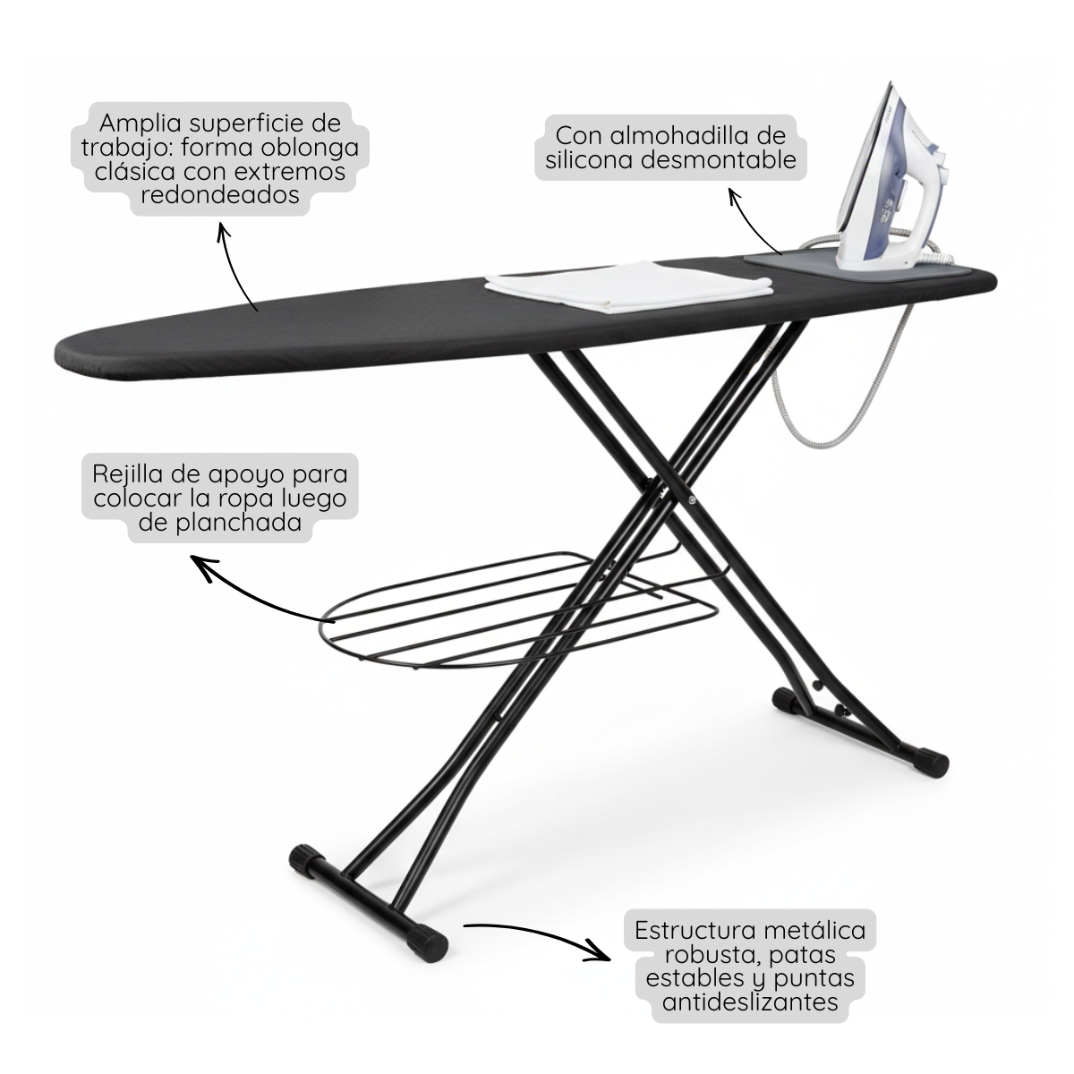 Tabla De Planchar Premium Con Funda Silicon Desmontable Colores Surtidos Mesa De Planchar Metal-5