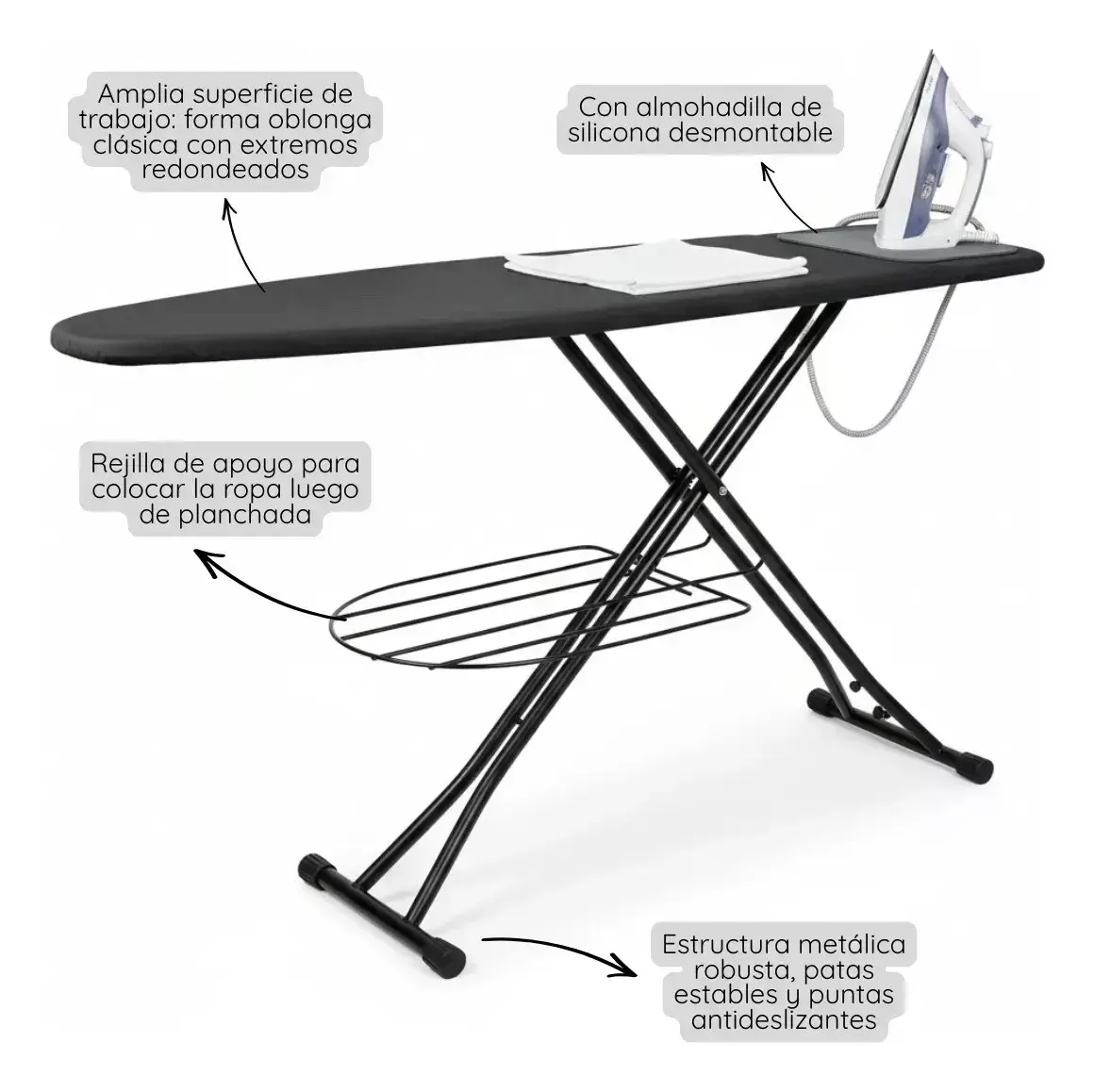 Tabla De Planchar Con Rejilla Mesa Plegable Basica Premium-2