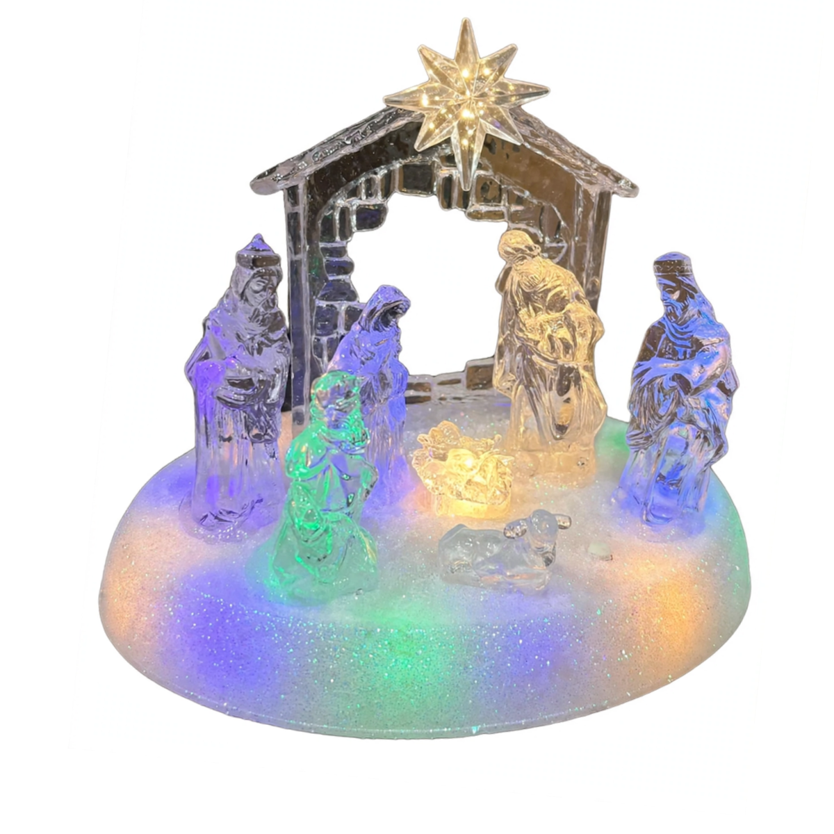 Nacimiento Mini Pesebre Navidad Acrílico Luces Led Decoración-1