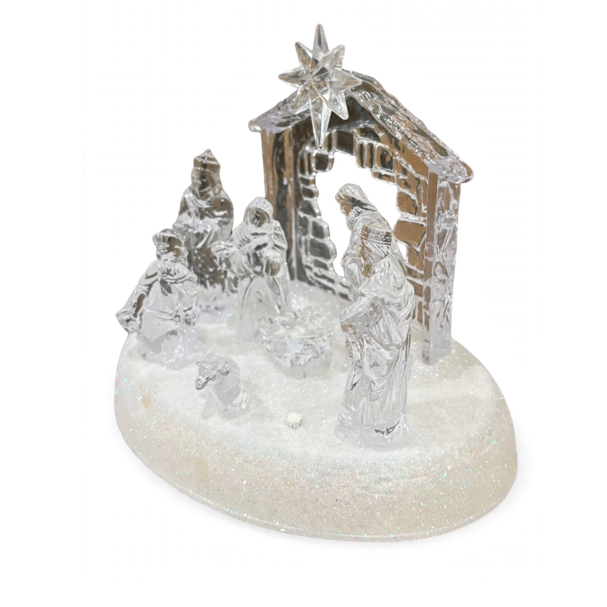 Nacimiento Mini Pesebre Navidad Acrílico Luces Led Decoración-0