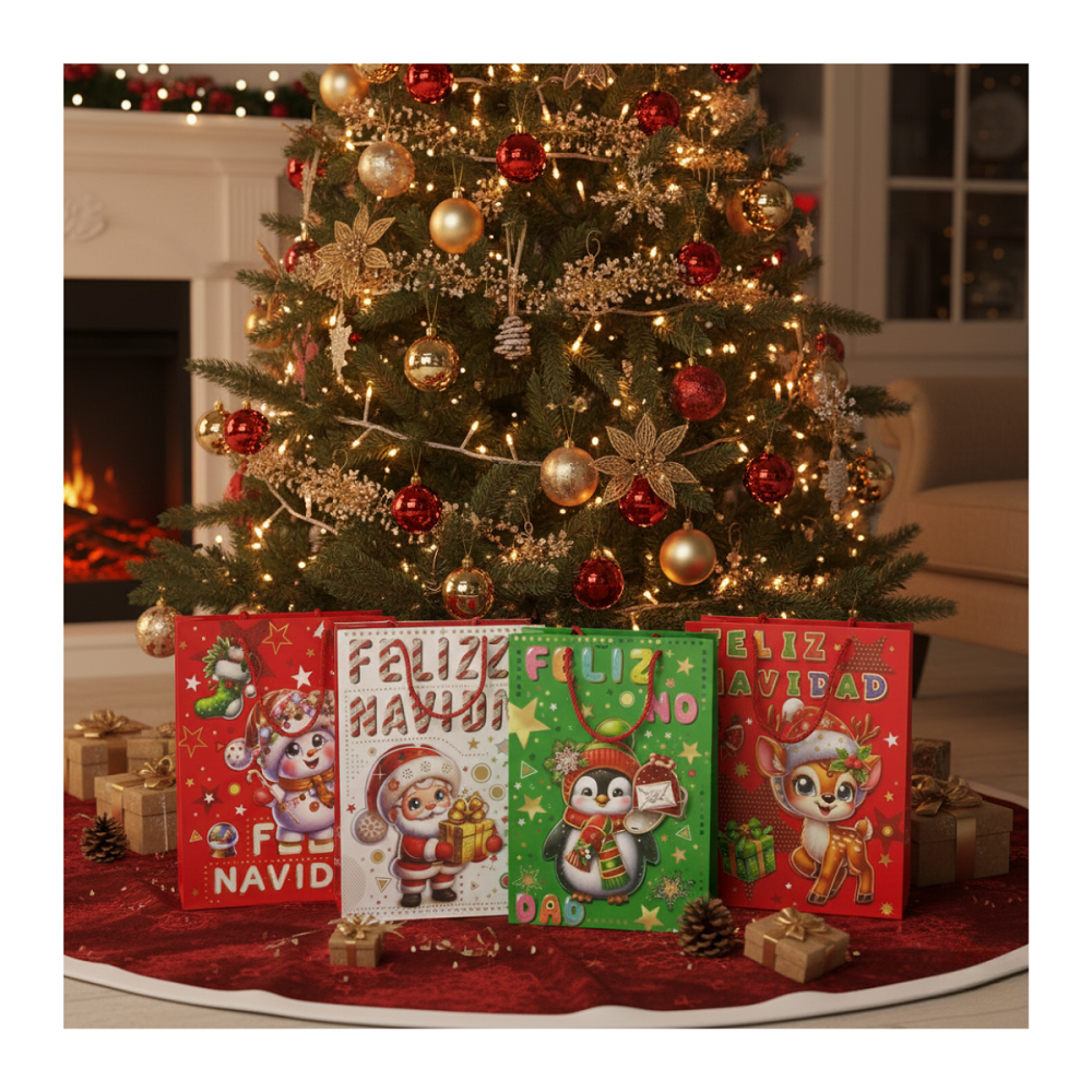 Pack 12 Bolsas De Regalo Navidad Mediana 30x16x10 cm Diseños Surtidos-7