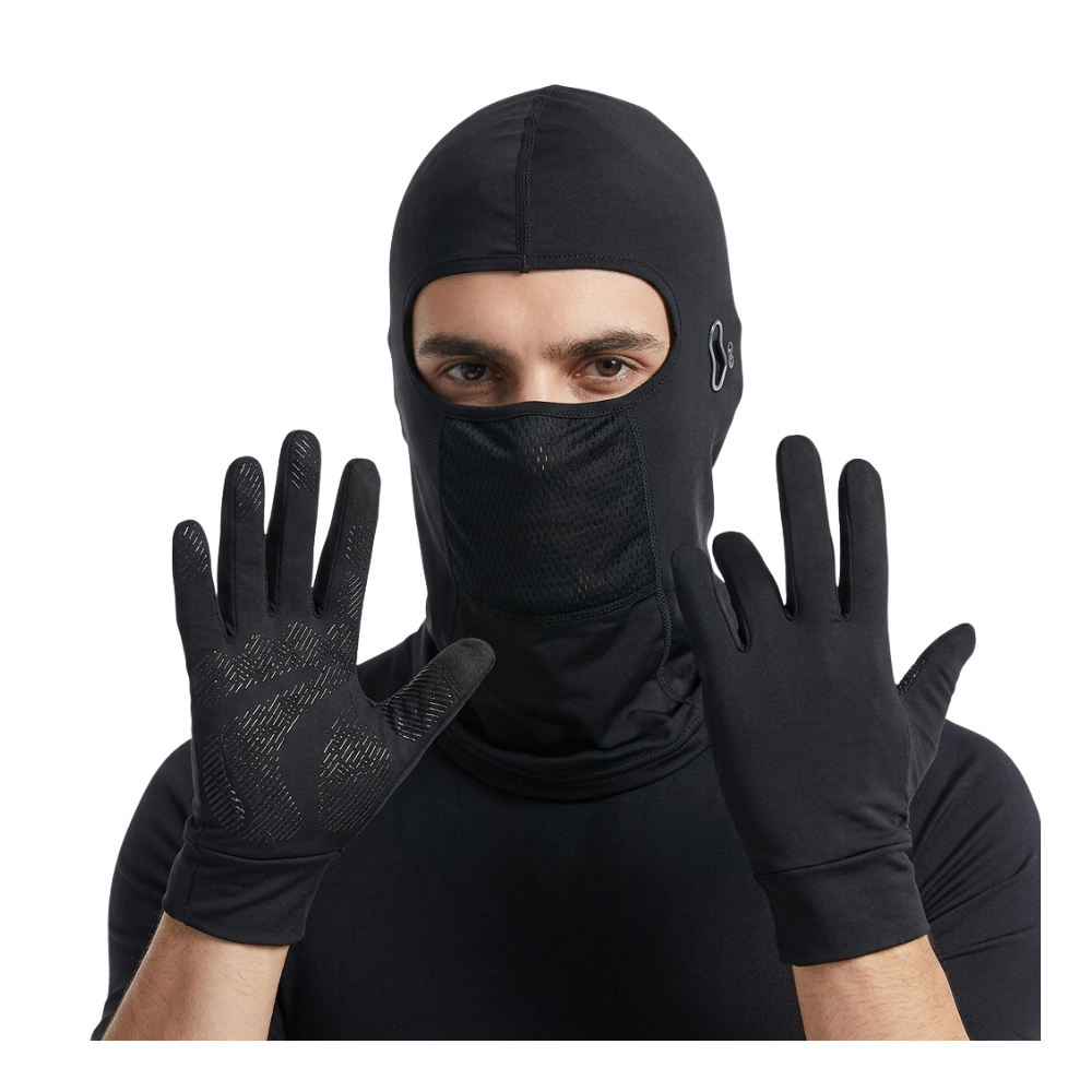 Set Antiviento Moto Balaclava Con Orificio Auricular y Guantes / Negro-1