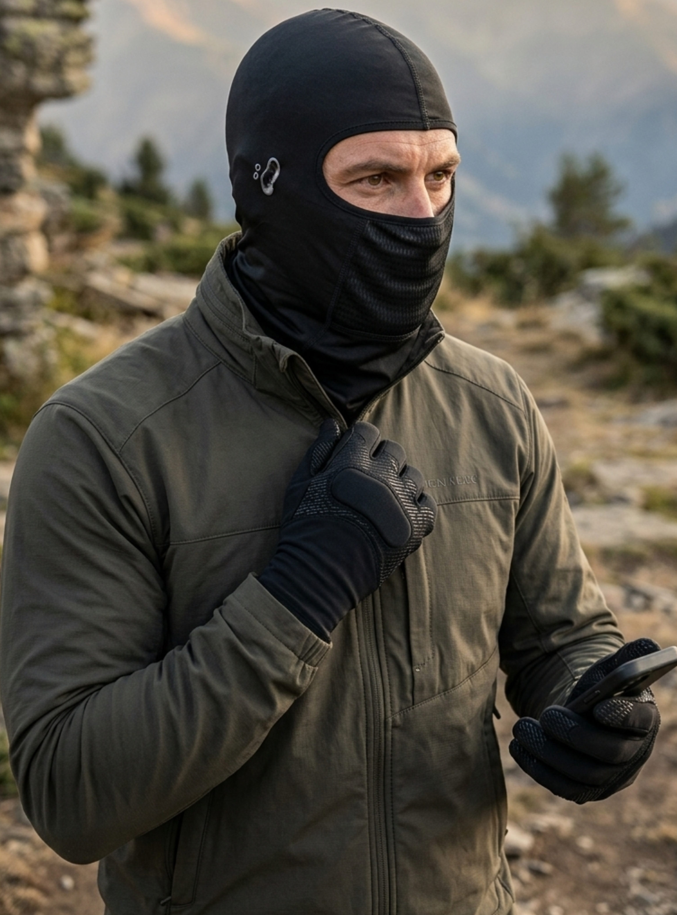 Set Antiviento Moto Balaclava Con Orificio Auricular y Guantes / Negro-0