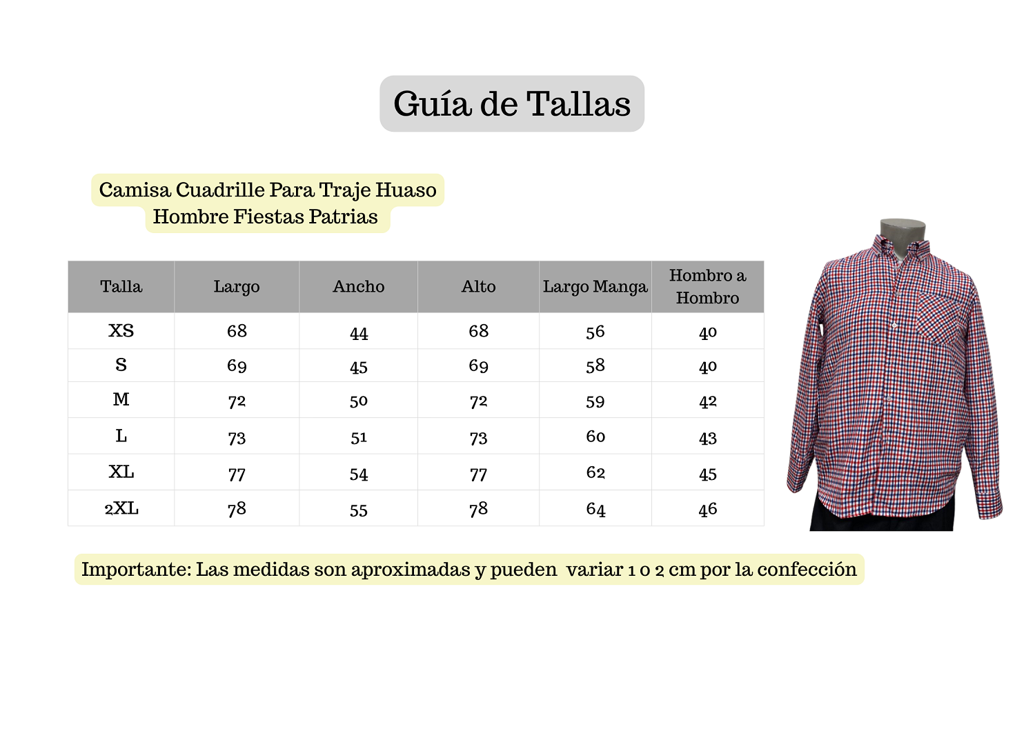 Camisa Cuadrille Traje Huaso Hombre Fiestas Patrias Tricolor-4