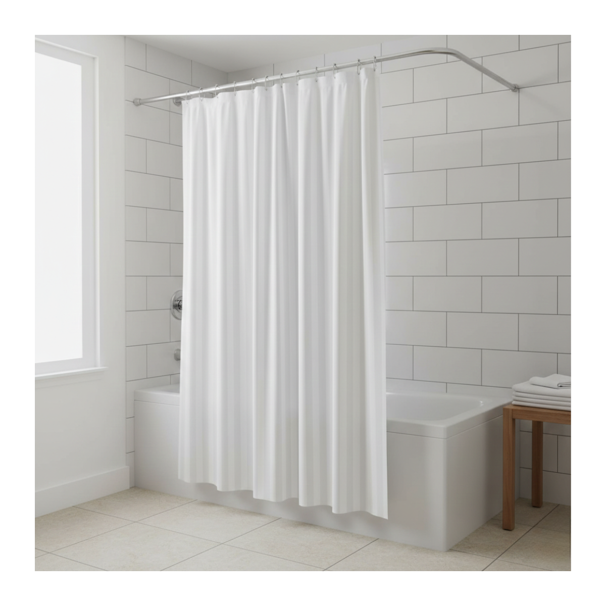 Cortina de Ducha Blanca 100% Poliéster con Tratamiento Impermeable - Incluye Ganchos-4