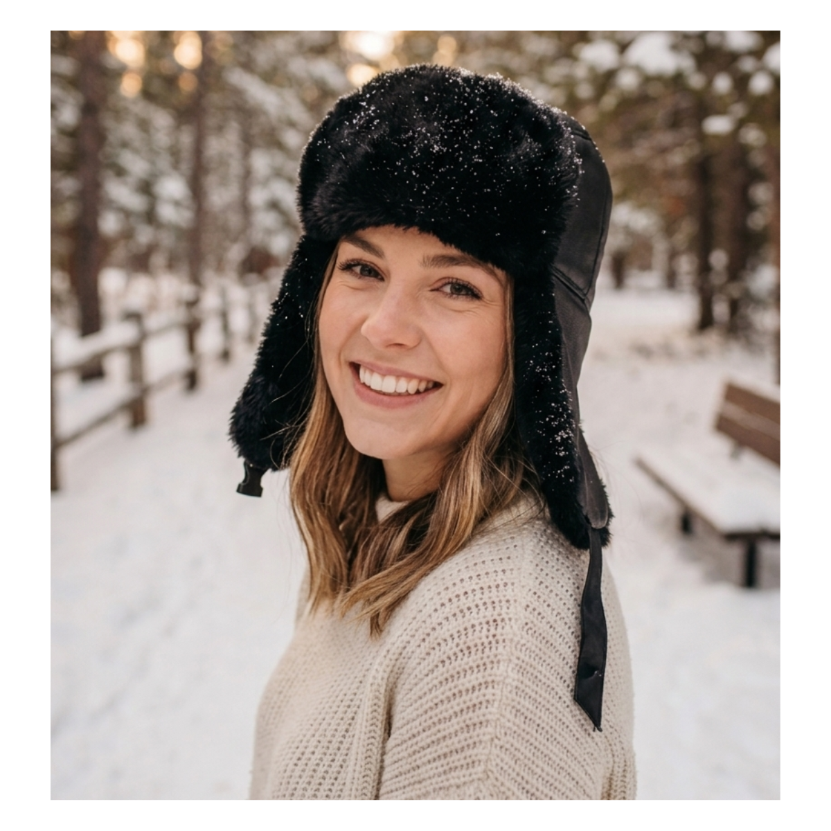 Gorro de Invierno Tipo Ushanka Ruso en Cuero Negro y Piel Sintética-0