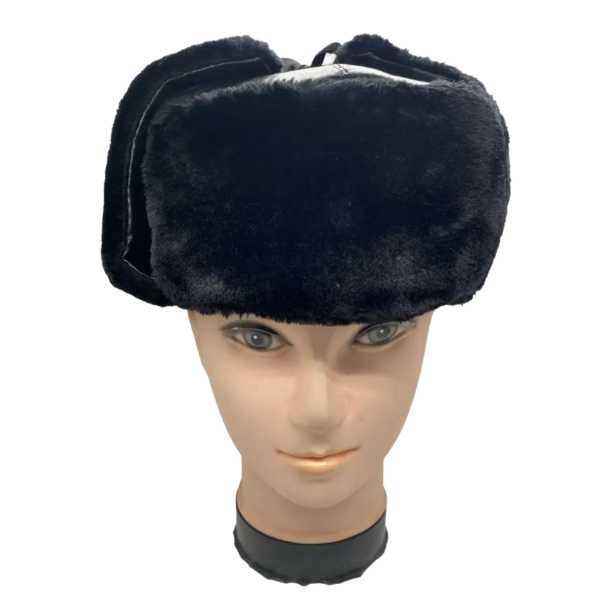 Gorro de Invierno Tipo Ushanka Ruso en Cuero Negro y Piel Sintética-2