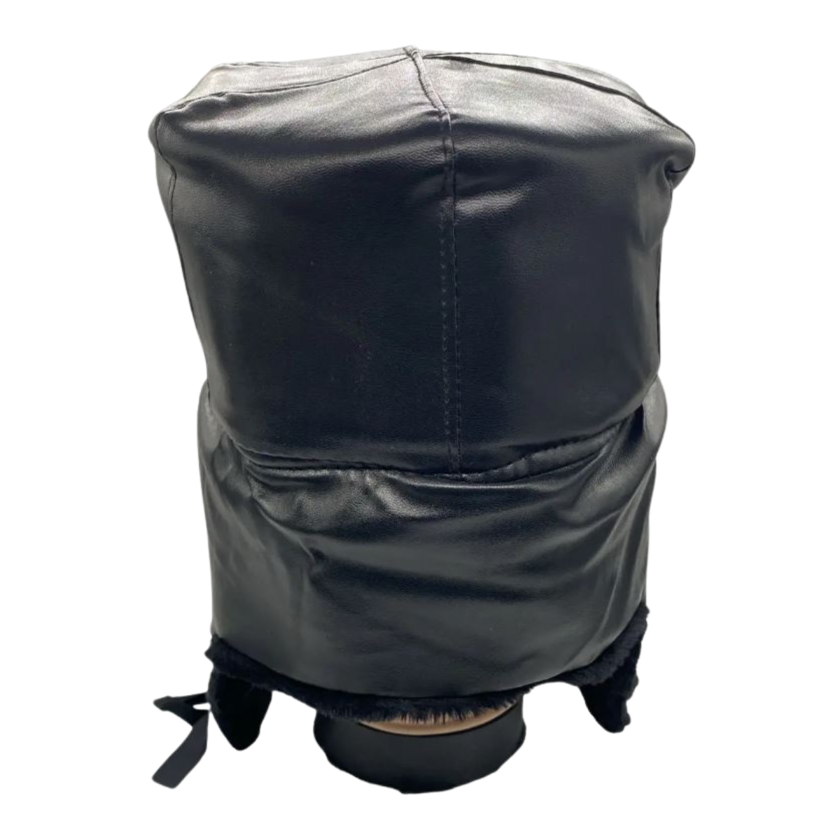 Gorro de Invierno Tipo Ushanka Ruso en Cuero Negro y Piel Sintética-3