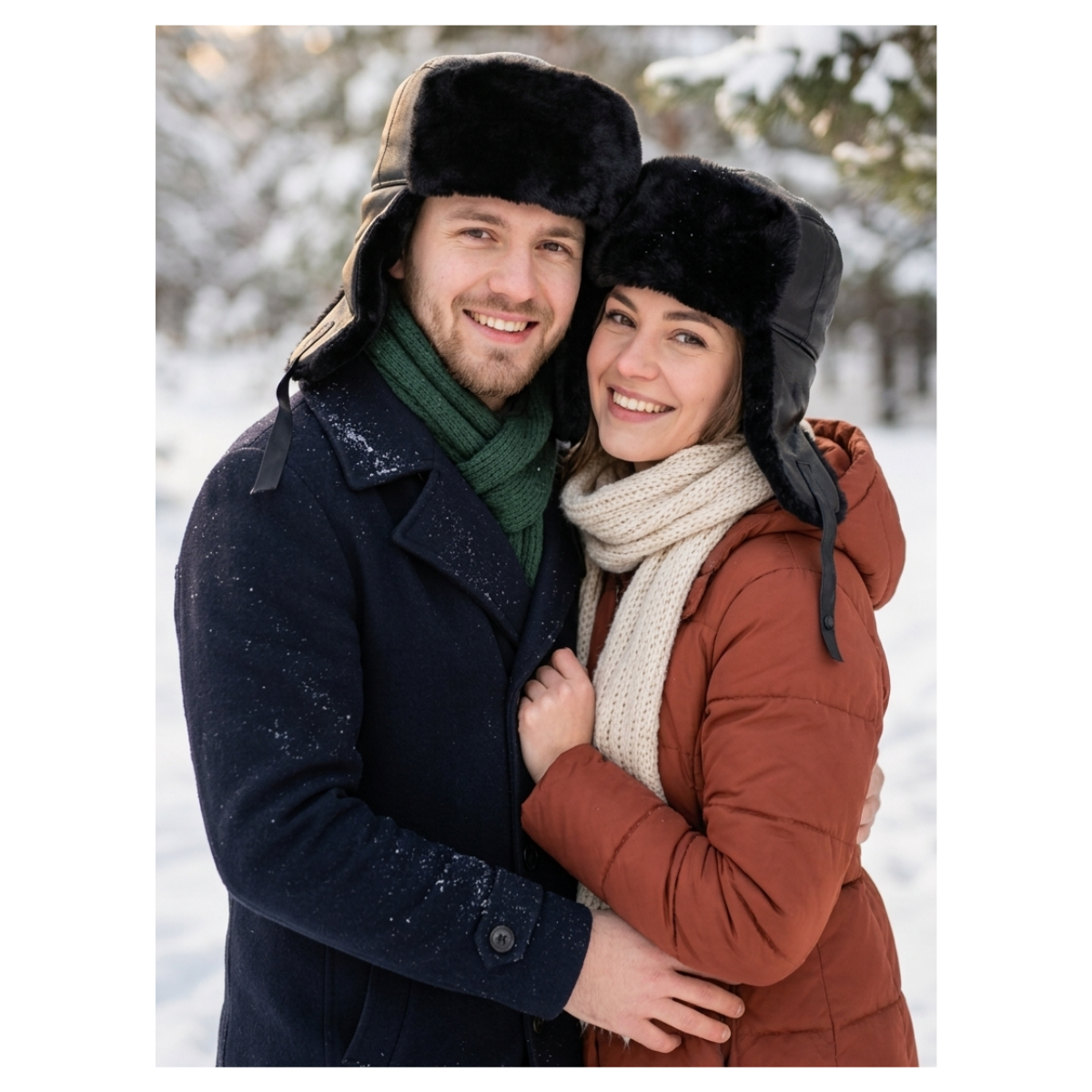 Gorro de Invierno Tipo Ushanka Ruso en Cuero Negro y Piel Sintética-6