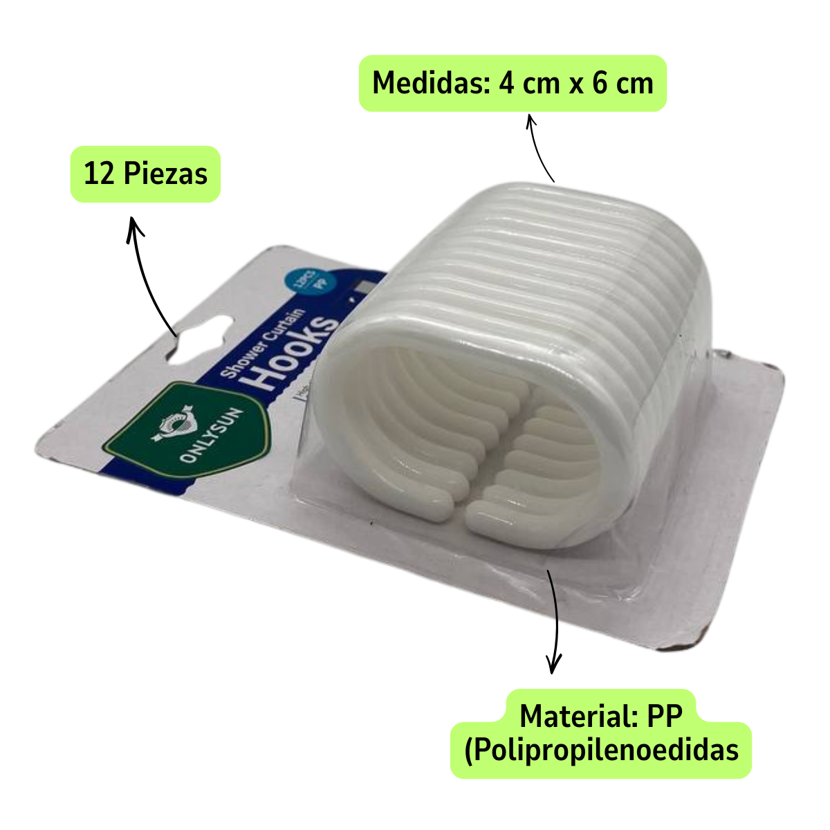 Set De 12 Ganchos Para Cortina De Baño Blanco-3