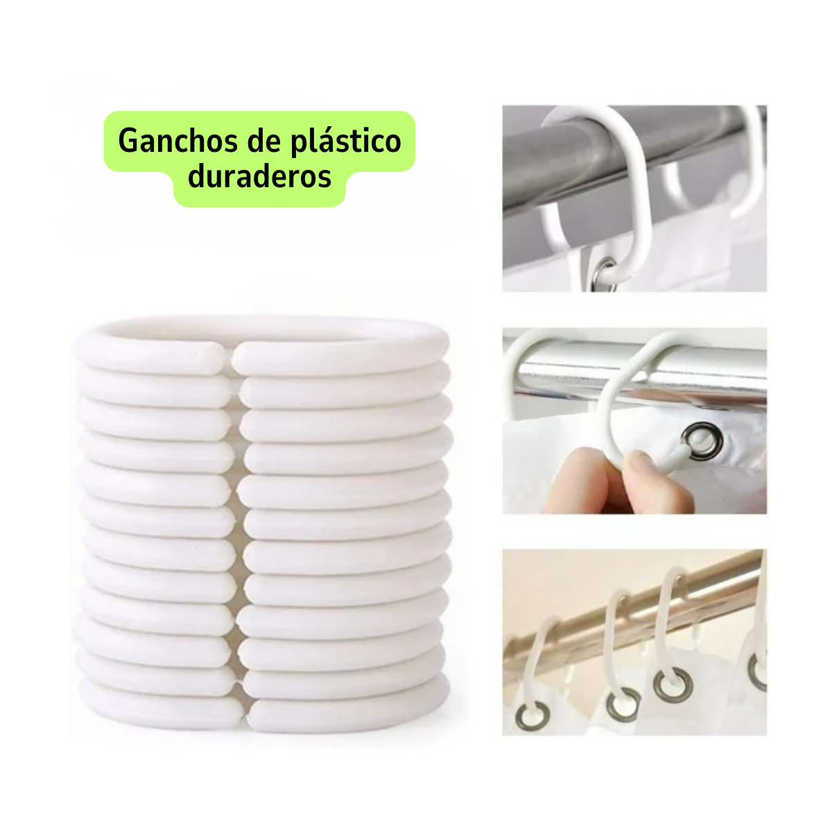 Set De 12 Ganchos Para Cortina De Baño Blanco-5
