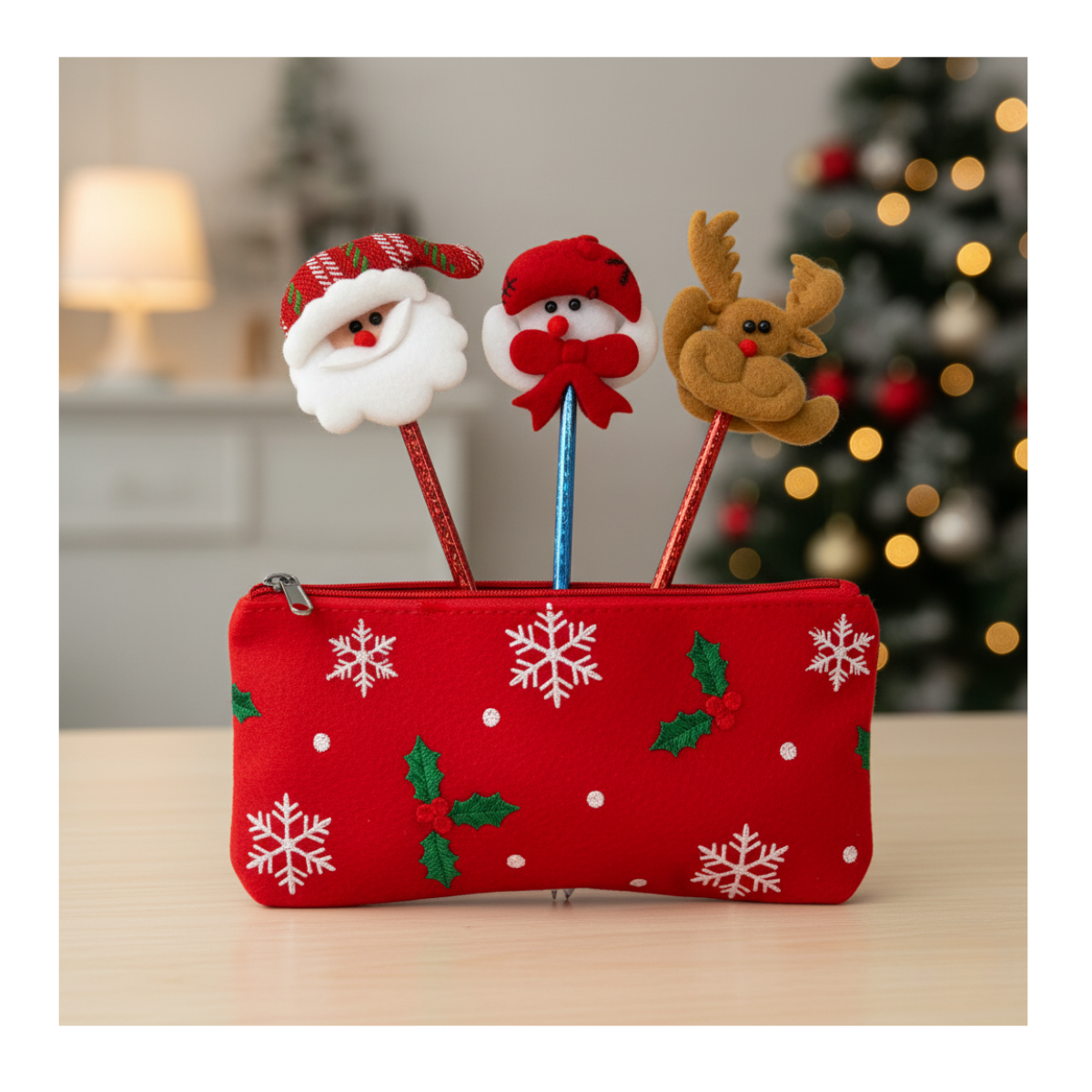 Pack 3 Lápices De Navidad Diseños Santa Muñeco De Nieve Reno Oficina Hogar Navidad 2025-4
