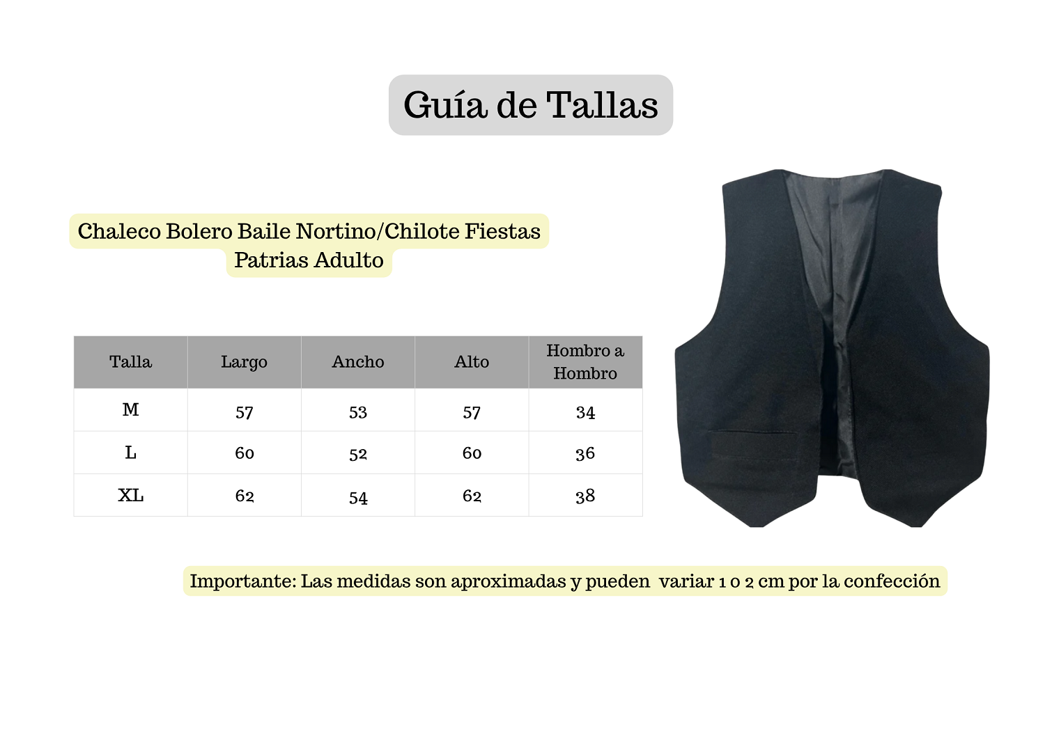 Chaleco Bolero Baile NortinoChilote Fiestas Patrias Adulto-4
