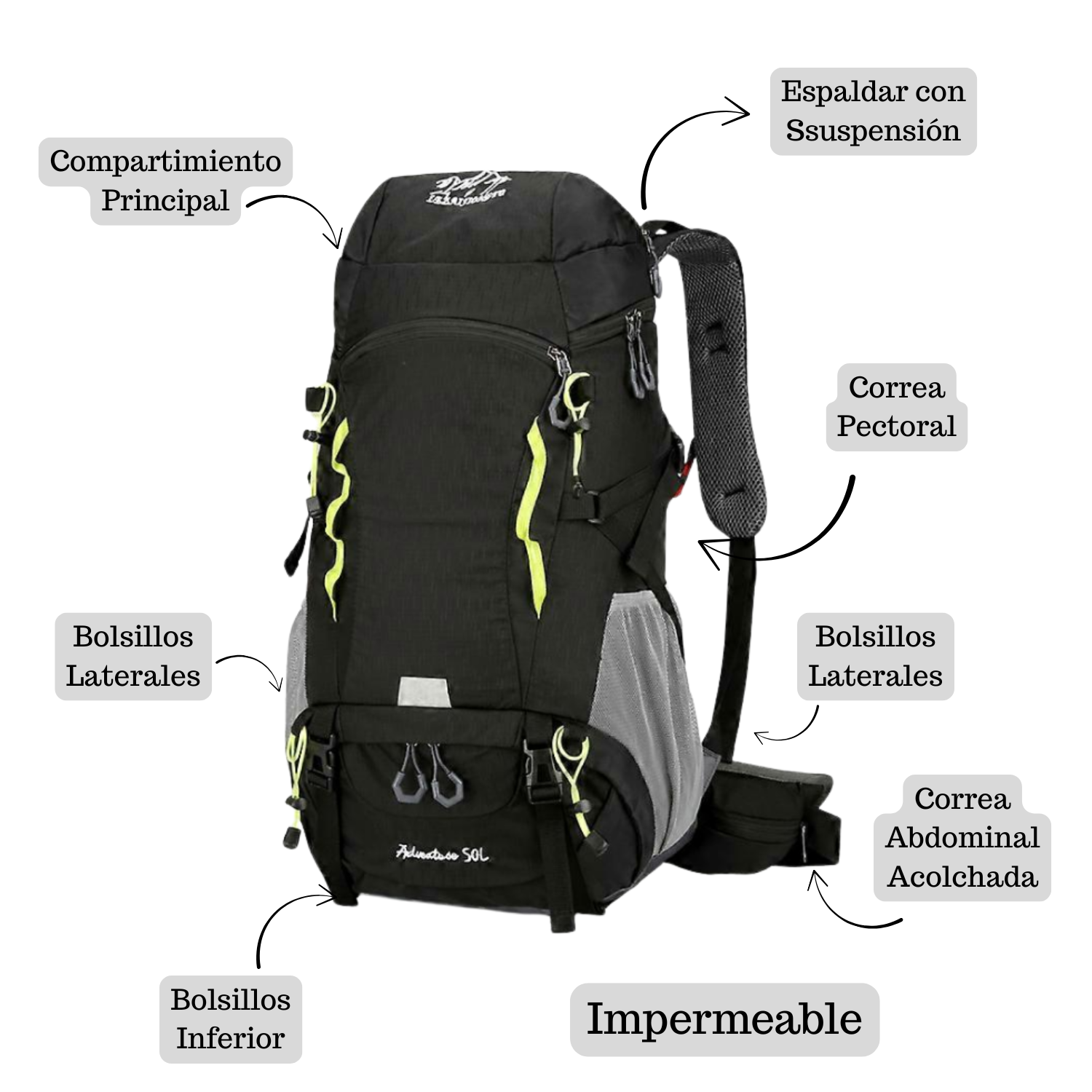 Mochila Trekking Outdoor Senderismo 50L Plegable Ciclismo-3