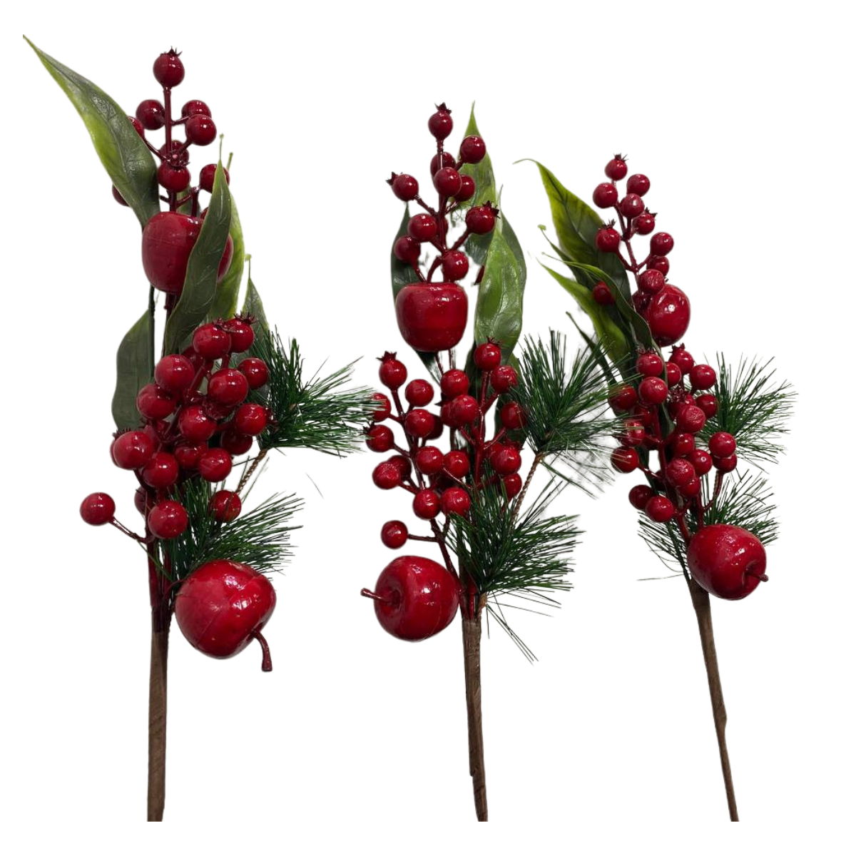 Pack 3 Bayas Ramas Flores Artificiales Acebo Tallos Navidad 2025-0