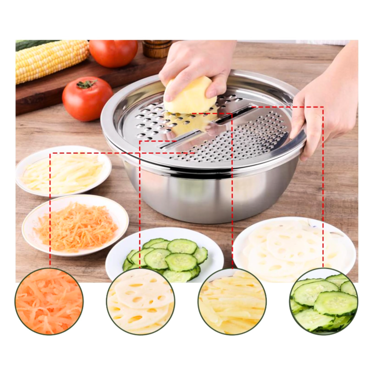 Set de 3 Piezas para Cocina Premium: Bowl, Colador y Rallador Multifuncional-6