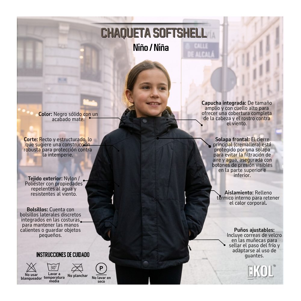 Chaqueta Térmica Softshell para Niños Impermeable y Cortavientos-4